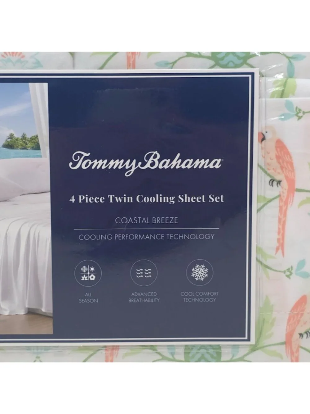 Tommy Bahama 4-Piece Twin Cooling Sheet Set 2 Pillowcases Parrot Perch Pink